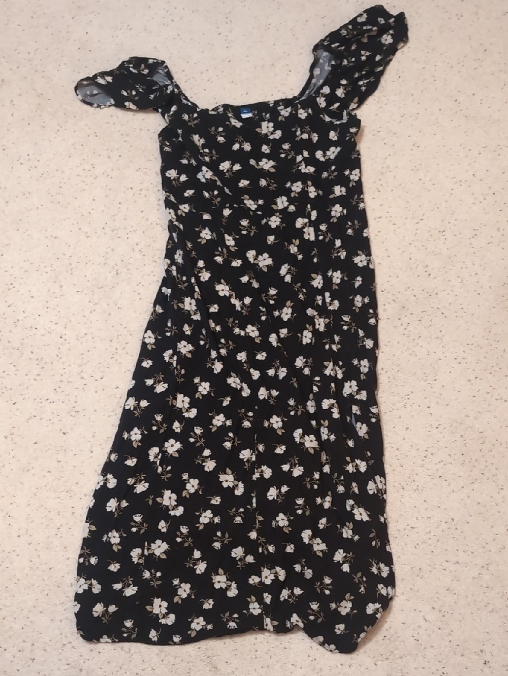 Old Navy Black Midi Dress with White Floral Print